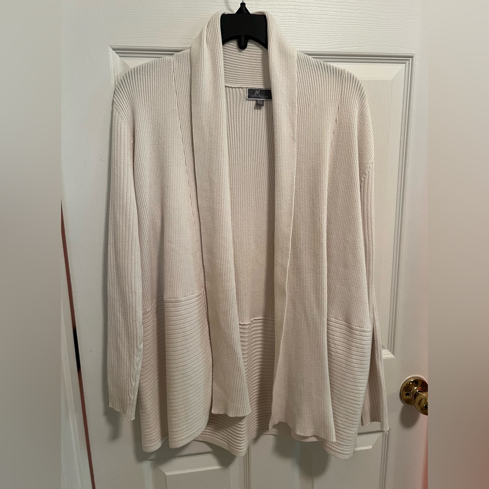 JM Collection Cream Open-Front Cardigan